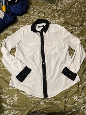 Ivanka Trump White Button-Up Shirt with Black Trim
